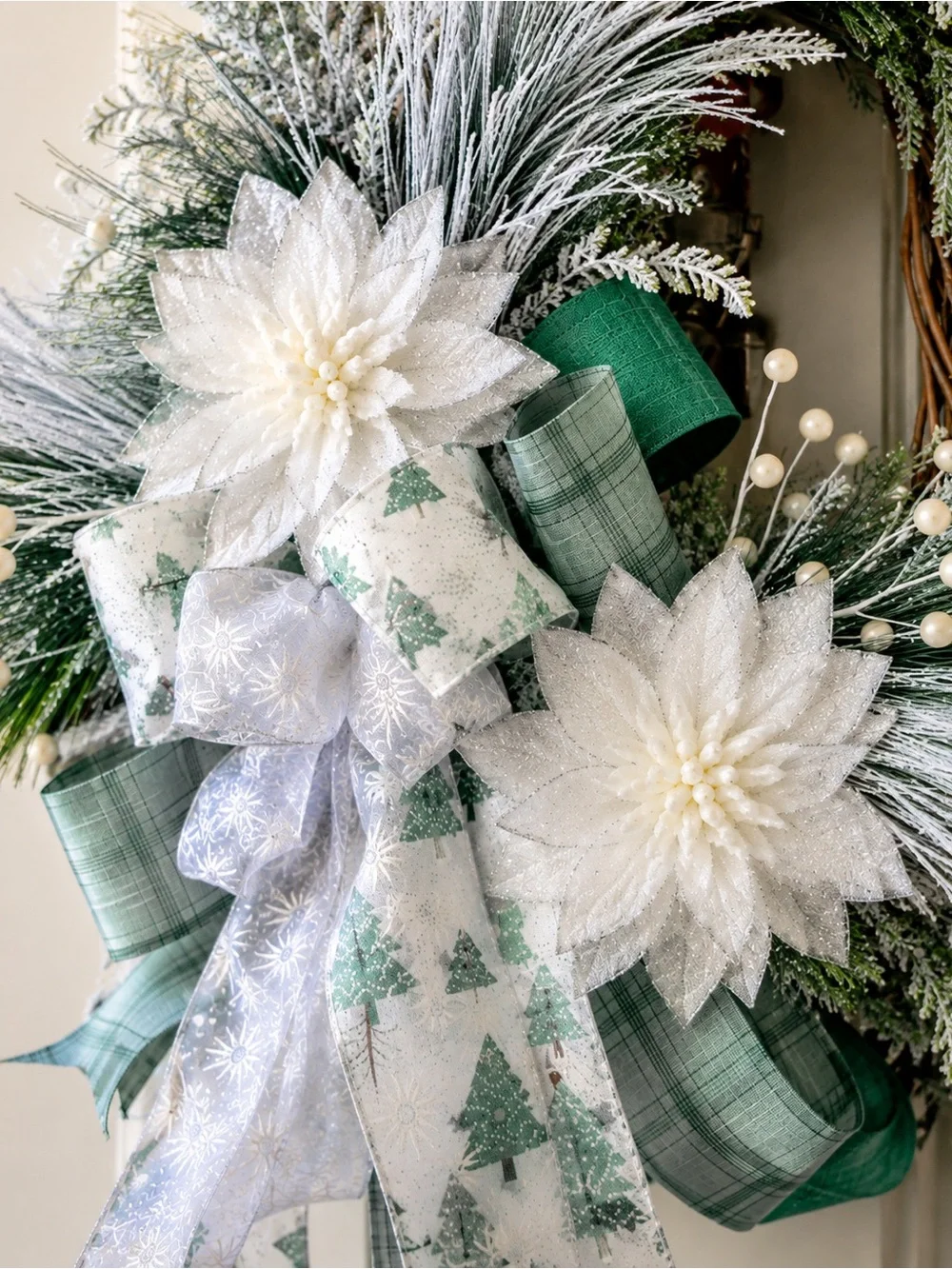 Elegant Green & White Holiday Pine Wreath with Snowy Accents